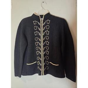 South Cotton Women's Vintage Black and Gold Blazer Cardigan XL